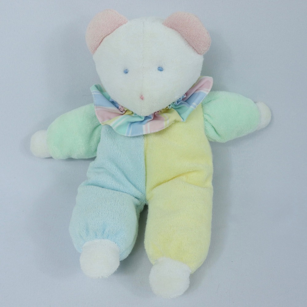 Vintage Eden Pastel Terry Cloth Ruffle Collar Clown Bear Baby Plush Soft Toy
